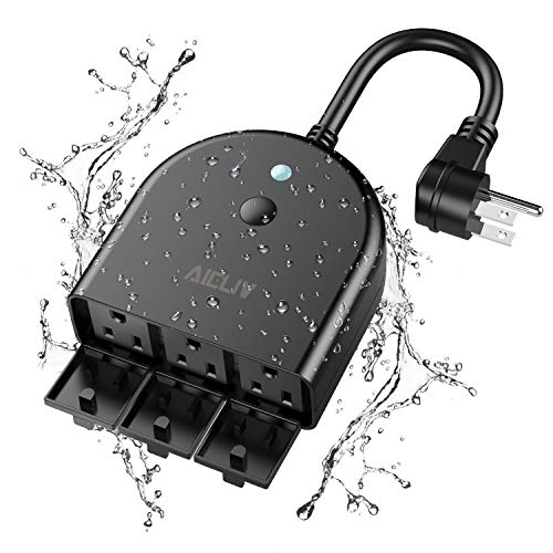Outdoor Smart Plug, Aicliv Wi-Fi Smart Outlet with 3 Individual Grounded Sockets, Compatible with Alexa and Google Home IFTTT, Remote Control Timer, IP44 Weatherproof for Indoor and Outdoor Use