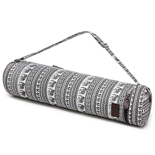 Fremous Yoga Mat Bag,Full-Zip Exercise Yoga Mat Carry Bag for Women and Men - Double Storage Pocket,Easy Access Zipper, Adjustable Shoulder Strap and Handle,Fits Most Mats(Black Elephant)