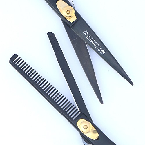 Macs Professional Black & Gold Plated Beauty full Double Tone Combination Razors Edge Barber Hair Cutting Scissor /Shear Set Made Of 440 Japanese Stainless Steel 5.5" -15043