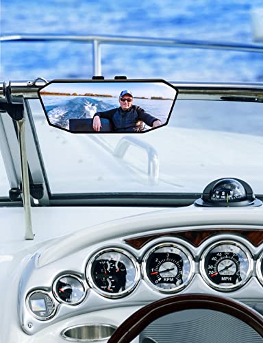 KEMIMOTO Marine Boat Mirror, 10.5 in x 4 in, Universal Rear View | Upgraded Size, For Ski Boats Pontoon Boats, Water Skiing Sport Wakeboarding Surfing