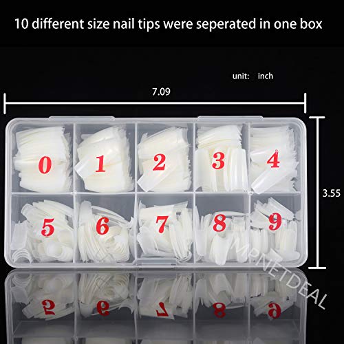 500Pcs French False Nail Tips Fake Half Cover Artificial Acrylic Nails Extension Tips with storage Box 10 Size for Nail salon or Home Use by MPNETDEAL (Natural)