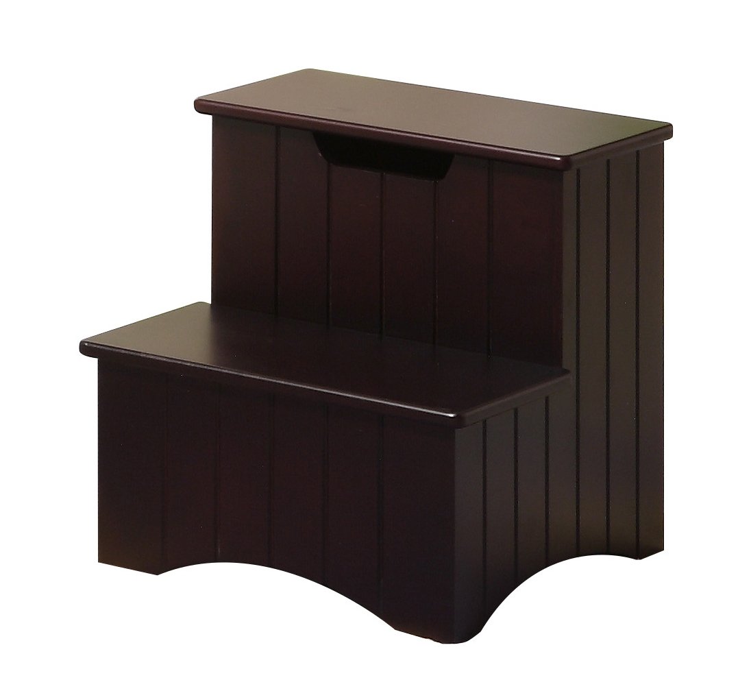 Details About Kings Brand Dark Cherry Finish Wood Bedroom Step Stool With Storage