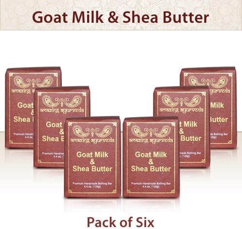 Amazing Ayurveda Premium Handmade Soap, Gentle Handmade 100% Cold Pressed Soap Made Using Nature's Finest Herbs And Oils- No Synthetic Preservatives,Colors or Fragrances. 4.4 Ounce. Shea Butter and Goat Milk (Pack of 6)
