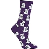 Hot Sox Women's Purple, Cat Crew Socks 1 Pair, Purple, Women's 4-10 Shoe