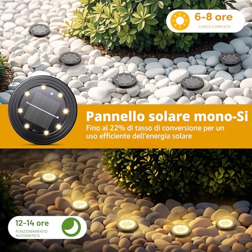 NIBSHOOM 8 Pieces Solar Garden Lights, IP68 Waterproof Outdoor LED Solar Spotlights, 8 LED Long Lasting Lamps, Outdoor Lights for Garden, Patios (Warm White)