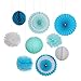 RiscaWin Set for Decoration Paper Fan,Tissue Paper Pom Poms ,Paper Lanterns,Honeycomb Balls (Set of 9) Blue