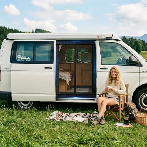 Magnetic Mosquito Net for VW T5 T6 Sliding Door, Insect Net and Fly Screen with Shade Net, Sun Protection as Camping Accessory for Multivan