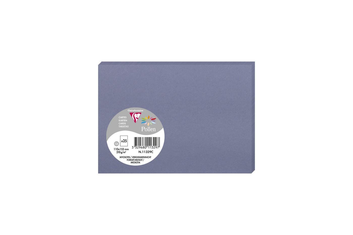 Clairefontaine 11329C Pack of 25 Plain Cards Format C6 11x15,5cm 210gsm Forget-me-not colour Invitation Correspondence Cards Pollen Range Premium Paper
