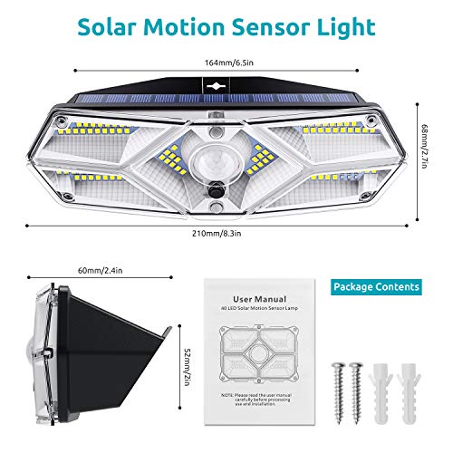 2PCS 104 LED Luce Solare Led Esterno, Lampade Solari a led da Esterno con Sensore di Movimento, 120ºIlluminazione Lampada Solare 3 Modalità Impermeabile Luci Solari per Esterno