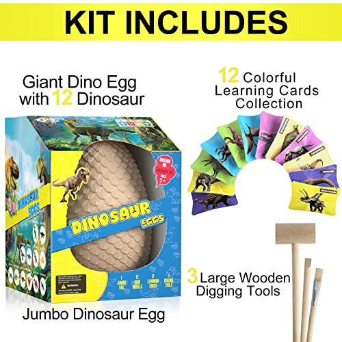 EARTH'SCODE Jumbo Dinosaur Eggs Excavation Dig Kit, Dino Egg with 12 Unique Dinosaurs Toys Inside, Discover Dinosaurs Archaeology Science STEM Crafts Best Holiday & Birthday Gifts for Boys & Girls