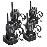 eSynic 4 pcs Rechargeable Walkie Talkies with Earpieces Long Range Two-Way Radio 16 Channel UHF with Flashlight walky Talky Handheld Transceiver USB Charging Included