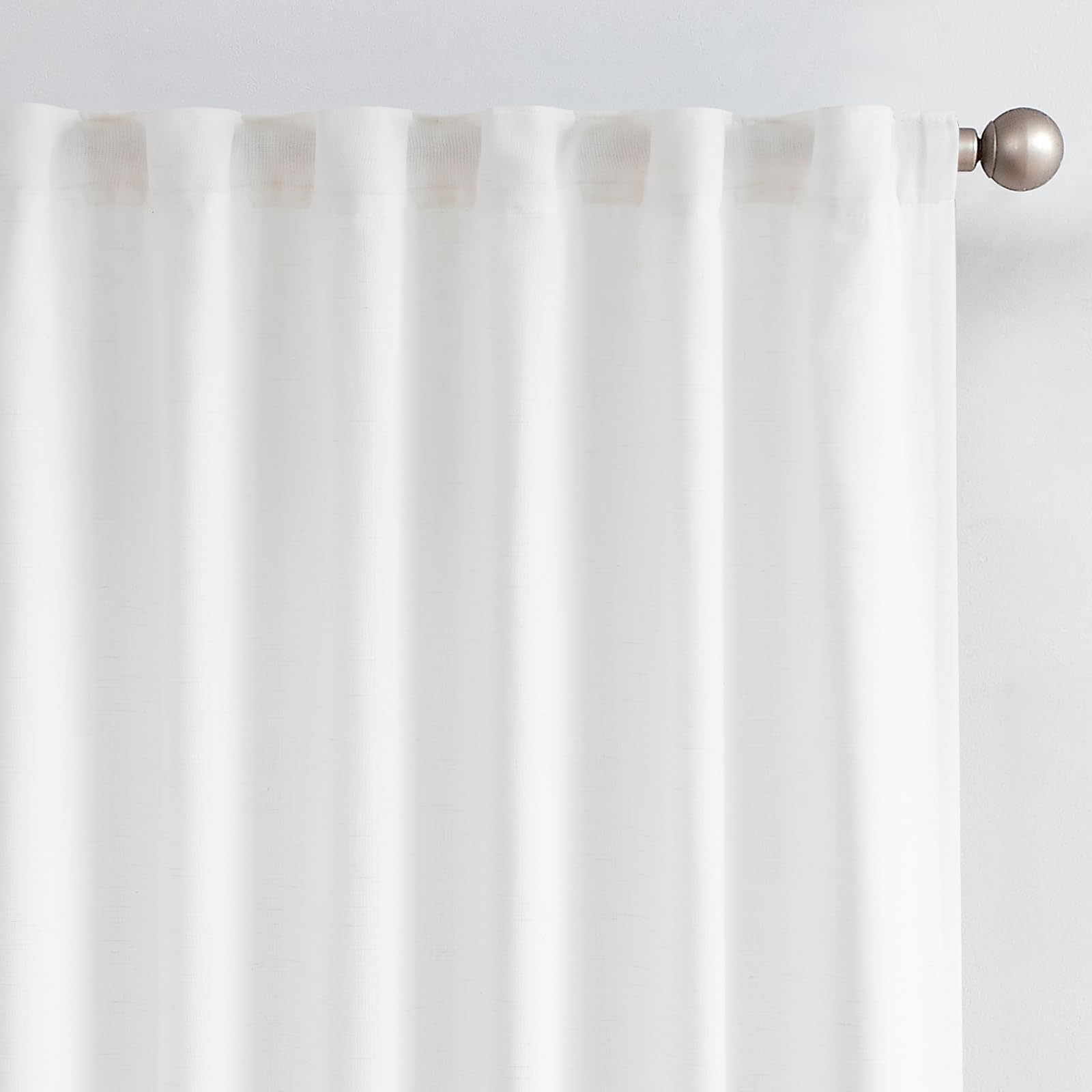 jinchan Linen Curtains with Privacy Lining 108 Inch Length White Farmhouse Closet Lined Drapes for Small Narrow Window Bedroom Living Room Bay Window 2 Panels Rod Pocket Back Tab Image