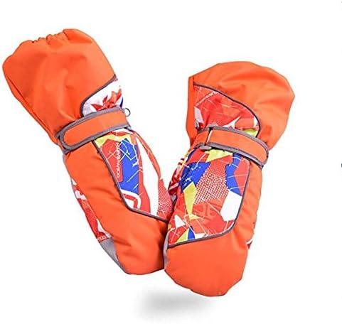 HUOZAO Children Snow Mitten Gloves for Teens Kids Windproof and waterproof Snowboard Skiing with Wrist Sleeves (Orange) M