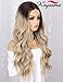 K'ryssma Ombre Blonde Lace Front Wig with Dark Roots Long Wavy Ombre Synthetic Wig Glueless Heat Resistant Wigs for Women