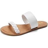 LM Women's Braided Slide Sandals Open Toe Two Band Slip On Flat Sandals Casual Summer Sandals