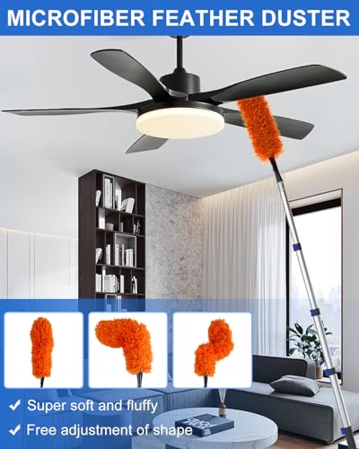 SKGPOLE 26 Foot High Reach Duster Kit with 5-19 ft Telescoping Extension Pole, High Ceiling Duster, Cobweb Duster, Window Squeegee, Feather Duster, Outdoor & Indoor Extendable Duster Cleaning Kit
