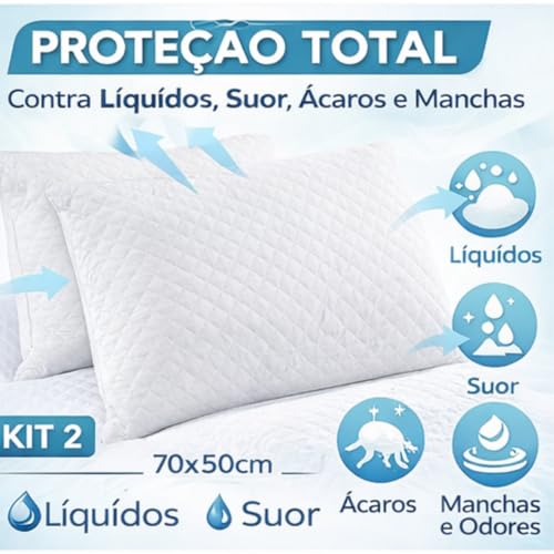 Kit 2 Protetor de Travesseiro Impermeável e Antialérgico Matelado 70x50 com Zíper - Capa de Proteção Contra Líquidos, Suor e Manchas, Antiácaro Silencioso