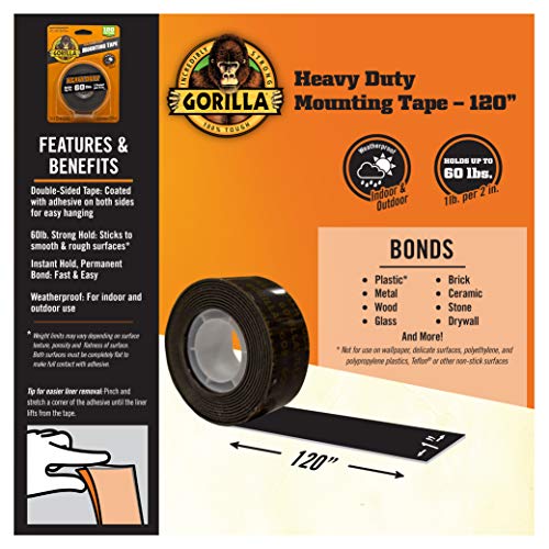 Gorilla Heavy Duty, Extra Long Double Sided Mounting Tape, 1" x 120