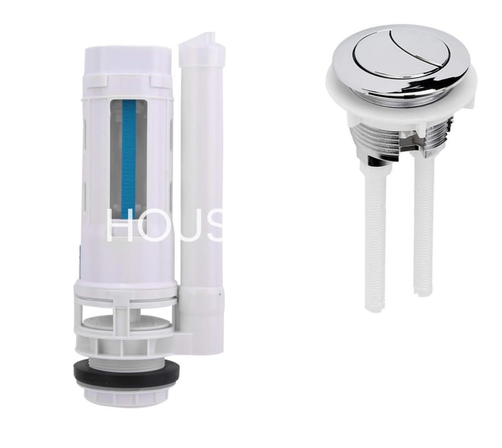 Housler® Dual Flush Toilet Cistern Valve, Universal 1.5" & 2" Bottom Outlet Adaptor, Flush Valve with Push Button, Toilet Flush System Replacement for Close-Coupled WC, Adjustable Flush & Water-Saving