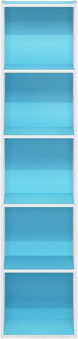 Furinno PASIR 5-Tier Book Shelf Open Shelves 9 x 12 x 52 Light Blue White view 6