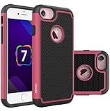 OEAGO iPhone 8 Case, iPhone 7 Case Cover [Drop Protection] [Shock Proof] Hybrid Dual Layer Rubber Plastic Impact Defender Rugged Slim Hard Case Cover Shell for Apple iPhone 8 / iPhone 7 - Red