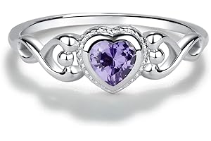 Precious Pieces Sterling Silver Simulated CZ Birthstone Baby Ring with Heart for little girls, Kids and Toddlers