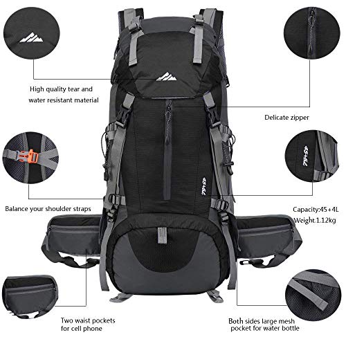 Hiking Backpack 50L Waterproof Camping Backpack with Rain Cover for Travel