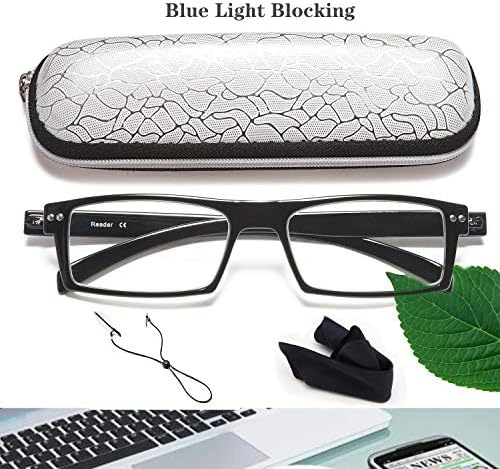 Black Reading Glasses Women Men -1.0 Computer Women Read Glasses Case Chain Sets Value Pack Reading Glasses