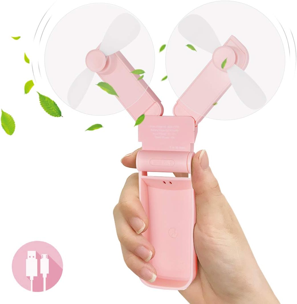 Handheld Fan, edola Upgrade Mini Personal Portable Foldable Pocket Fan with USB Rechargeable Battery Operated Powerful Hand Fan for Kids Girls Women Office Outdoor Home Travel Pink