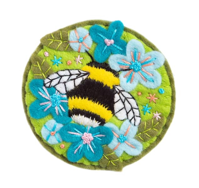 Hawthorn Handmade Bumblebee Felt Craft Brooch Kit. Craft Kits for Adults, Includes Wool Felt Sheets, DMC Cotton Thread, Embroidery Needle, Instructions & More. Ideal Crafts for Adults - 8cm Diameter