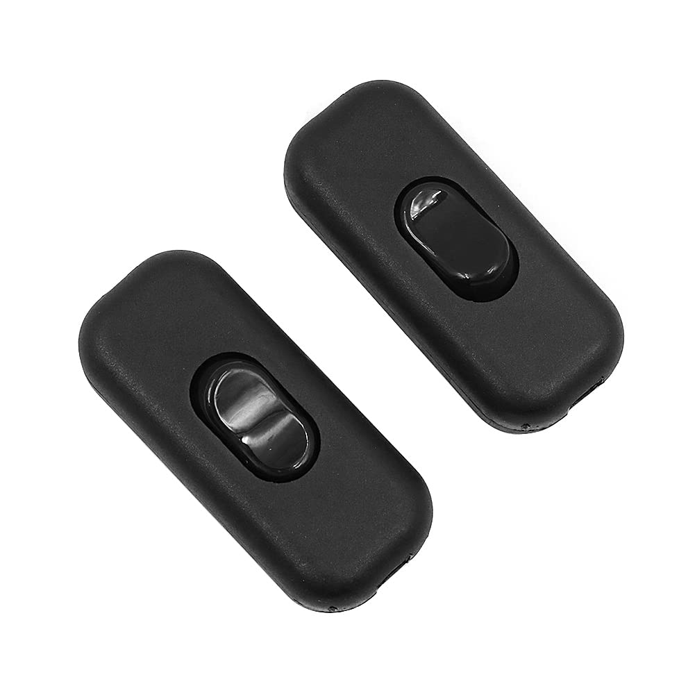 Tiardey 2 Pack Inline Cord Switch AC 250V 6A On-Off DPST Control Rocker Switch for Bedroom Table Lamp Desk Light-Black