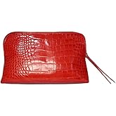 RITTZI Crimson Rêve Crocodile Cosmetic Bag – Elegant Red Makeup Organizer with Vegan Premium Crocodile Texture, Travel-Ready, Spacious Design