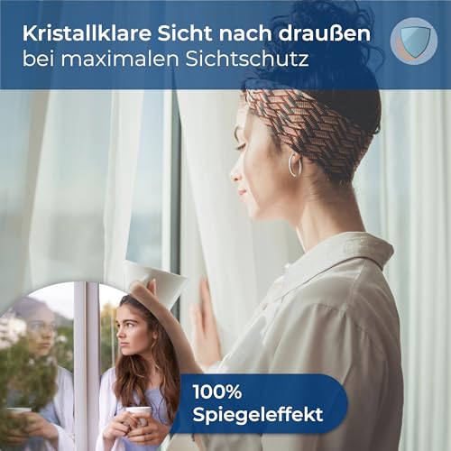 WindowShield® UV Protection Sun Protection Window Film, Inside or Outside Mirror Film, Self-Adhesive Silver Reflective Window Film, Residue-Free Sun Protection Film, 44.5 x 200 cm