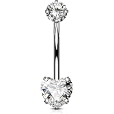 OUFER Titanium Belly Button Rings, Long Belly Piercing Jewelry, Clear CZ Belly Rings, Internally Thread Navel Piercing Jewelry For Women Men