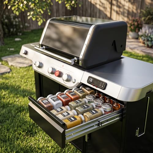 onlyfire Weber Genesis 2022 Series Gas BBQ Side Storage Cabinet | S/E/SPX/EPX-335/435 Built-in Gas Barbecue Storage Cart with Drawer and Kitchen Towel Holder