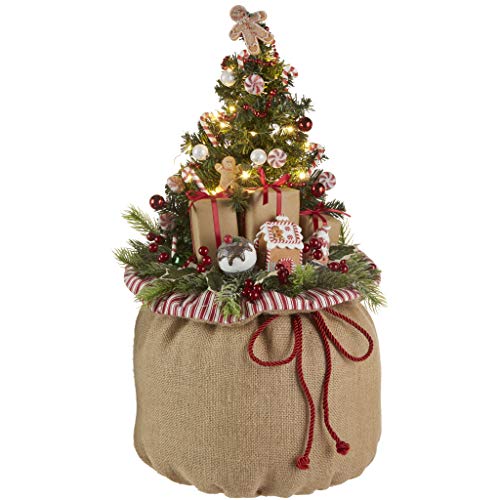 RAZ Imports 24" Burlap Gift Bag with Lighted Tree All in One Holiday Decoration