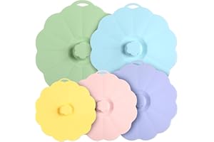 GeeRic Set of 5 Silicone Lids, Microwave Food Storage Cover, Reusable Suction Food-Grade Grip for Cups, Bowls, Plates, Pots, Pans Dishwasher Safe Multicolor Mug Cover