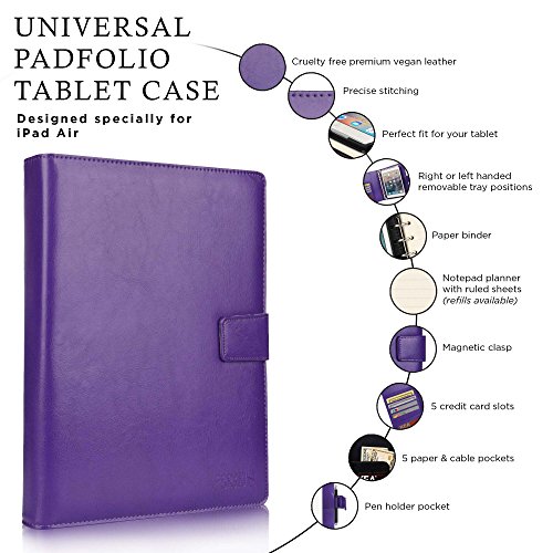 COOPER FOLDERTAB Padfolio Case compatible with iPad Air 1 | Business Executive Organizer with Notepad | Vegan Leather, Left & Right Handed Binder, Notebook Refill, Pockets | Apple A1474, A1475, Purple - Thumbnail 7