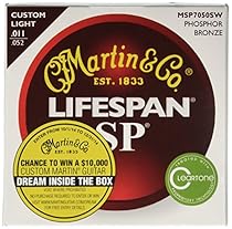Martin MSP7050SW-1PK SP Lifespan Phosphor Bronze Acoustic Guitar Strings, Custom Light, 11-52, 1 Pack
