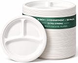 1ABOVE 10 Inch 3 Compartment Sugarcane Plates 50 Pack Eco Friendly Biodegradable