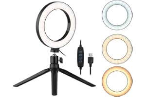 Dimmable LED Ring Light with 3 Modes 10 Brightness Levels Tripod Ballhead Adapter 3200K-5500K for Live Streaming Video Makeup