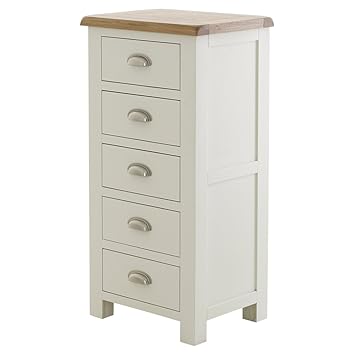 The Furniture Market Cotswold Cream Painted 5 Drawer Tallboy Chest
