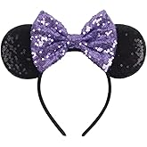 CLGIFT Purple Mickey Ears: flexible headband, 5 inches bow size, Sparkly Minnie style, for Disneyland trips, Halloween, Christmas, cosplay costume, formal, family photos, or any Disney theme party