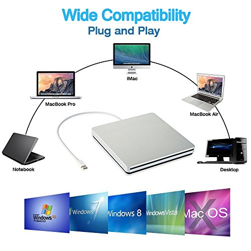 Ploveyy-USB-C-Superdrive-External-DVDCD-Reader-and-DVDCD-Burner-for-latest-Mac-ProMacBook-ProASUS-ASUSDELL-Latitude-with-USB-C-Port-Plug-and-Play-Silver