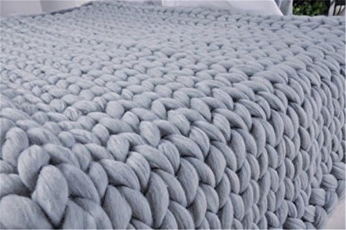 Chunky Giant Knit Thick Yarn Blanket Bulky Knit, Extreme knitting Knitted Pet Bed Chair Sofa Yoga Mat Rug (grey, 51 x 67 inches (130 cm x 170 cm))