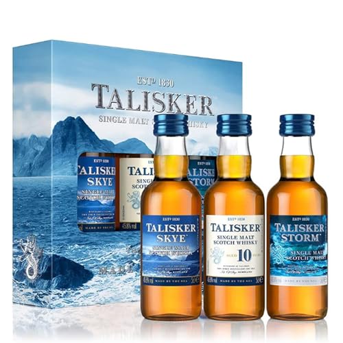 Talisker Single Malt Scotch Whisky | 45.8% vol | 3 x 5cl | Gift Pack | 3 Distinct Scottish Whisky Impressions | Peated | Smoky Flavour | Made by the Sea | Perfect Present