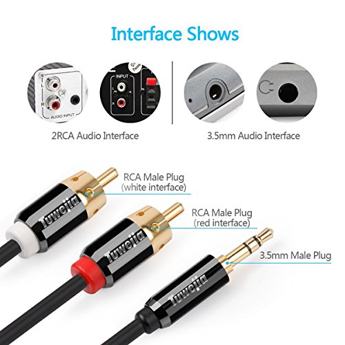 RCA Audio Cable Tuwejia Super HD 3.5mm AUX to 2RCA 20FT Y Splitter Stereo Audio Cable Male Type OFC Conductor Dual Shielding Gold Plated High-End Metal Shell - Thumbnail 4