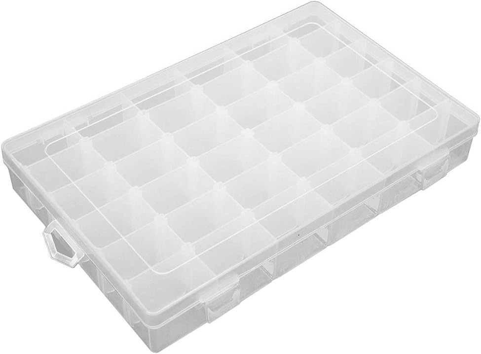 Transparent Plastic Grid Box Storage Organizer for Display Collection with Adjustable Dividers for Bead Storage, Letter Board Letters, Fishing Tackle, Jewelry, Screws (36 Grid)