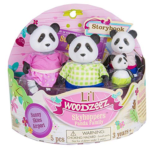 Li'l Woodzeez 4-Piece Animal Figurine Set with Storybook - Skyhopper Panda Family