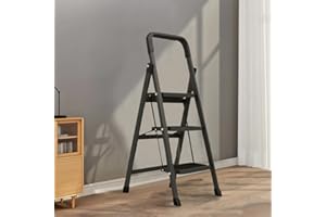 HDHNBA Portable Step Ladder White and Black,Folding Step Stool with Wide Anti-Slip Pedal, Lightweight 330 lbs Load Capacity Step Ladder,Portable Step Stool for Household